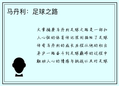 马丹利：足球之路